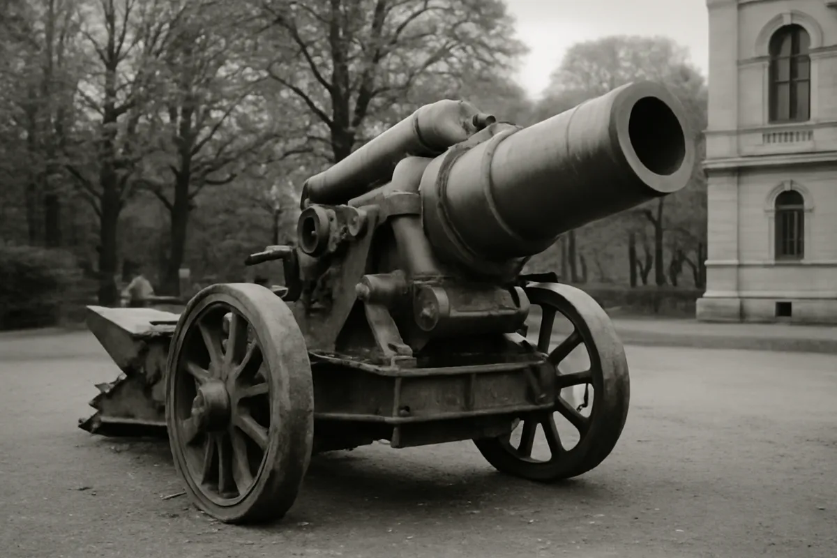 Obusier de siège lourd de la Première Guerre mondiale conservé sur l'esplanade d'un musée militaire