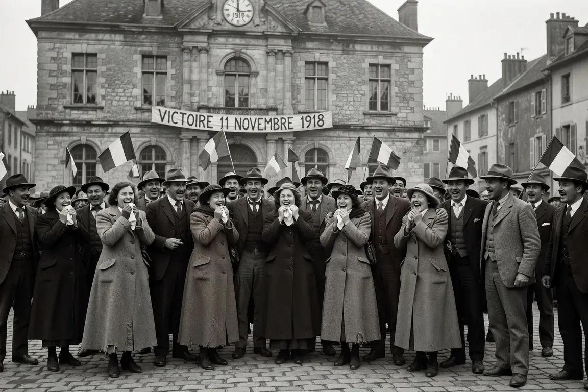 Foule rassemblée à Besançon le 11 novembre 1918 pour célébrer l'armistice