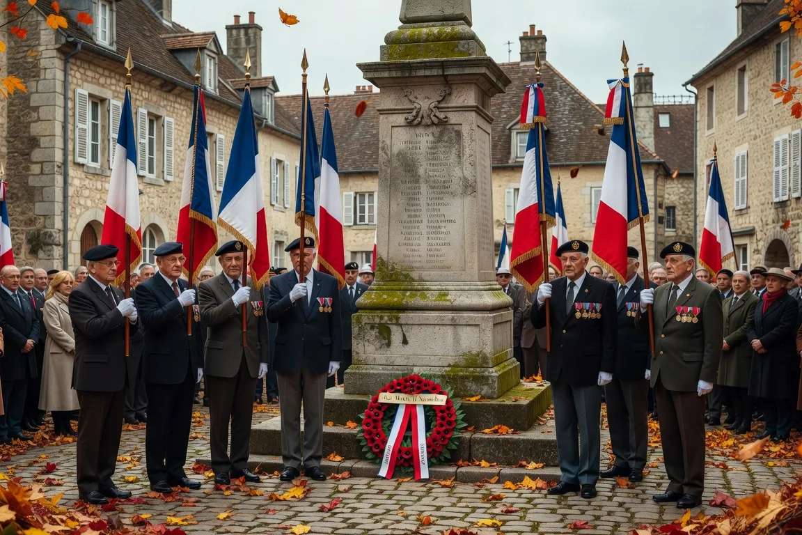 Cérémonie du 11 novembre dans le Doubs, porte-drapeaux et monument aux morts