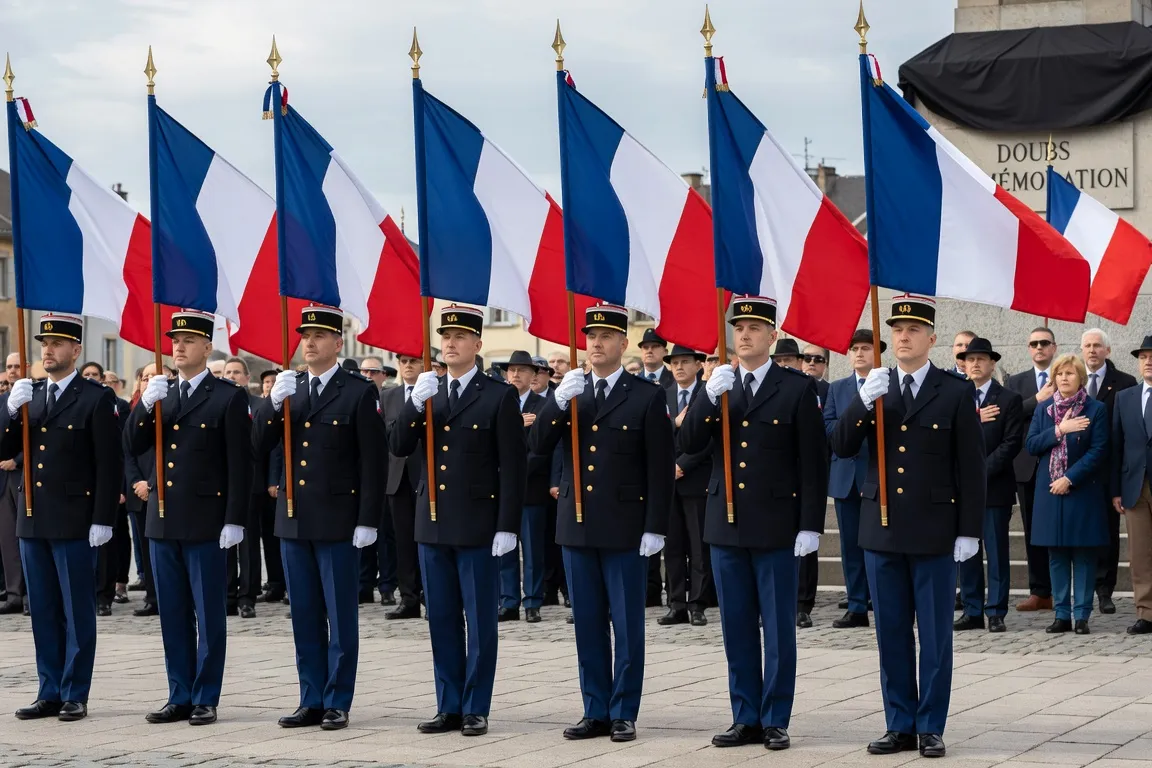 Porte-drapeaux du Souvenir Français lors d'une cérémonie dans le Doubs