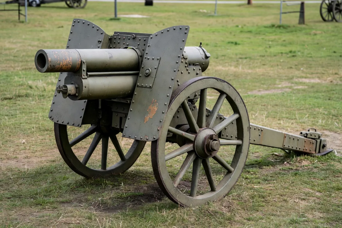 Détail du cylindre de frein et du bouclier d'un canon de 75 modèle 1897 conservé