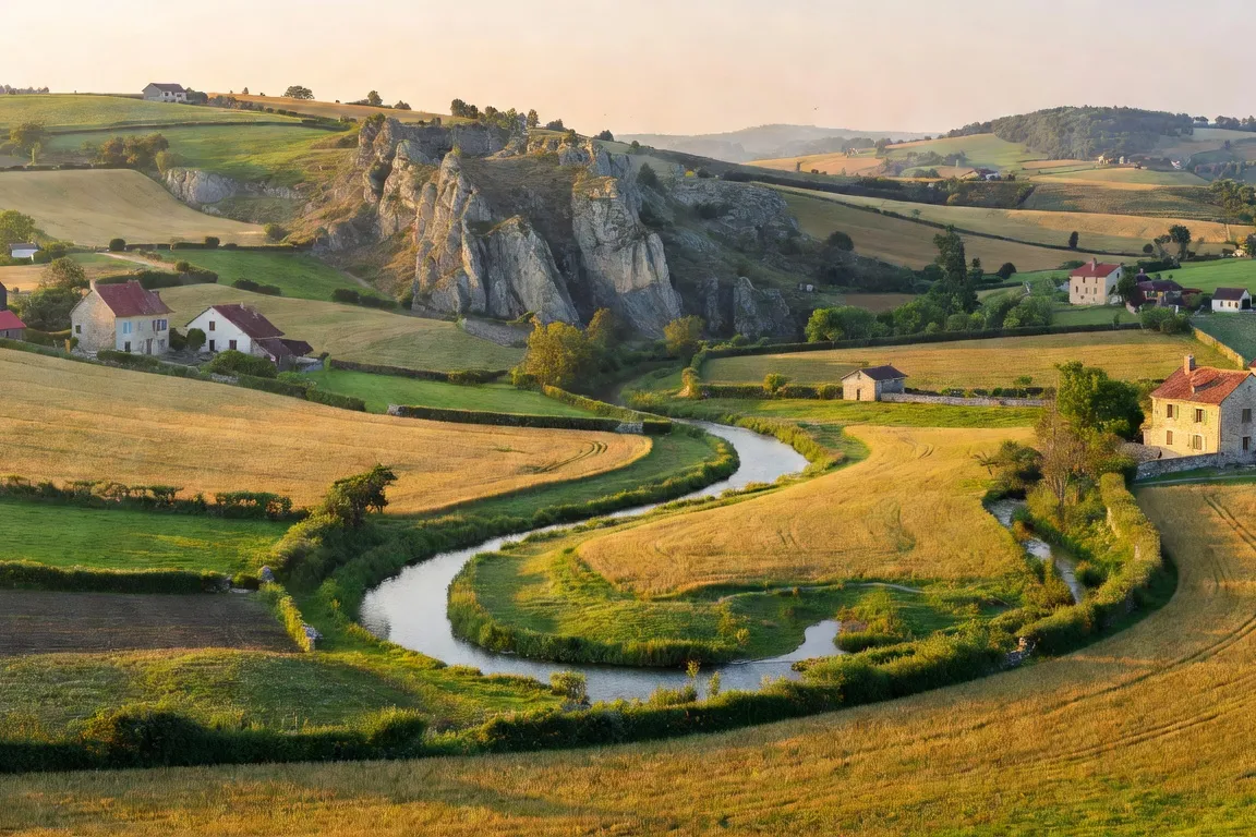 Vallée du Doubs vue depuis le canton de Quingey, paysage rural franc-comtois