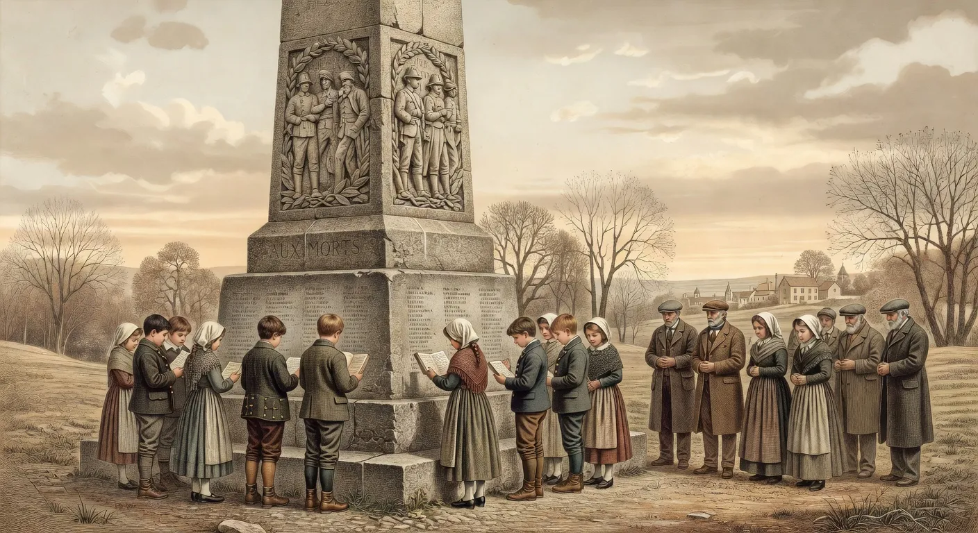 Depot de gerbes lors d'une ceremonie du souvenir au monument aux morts dans le Doubs