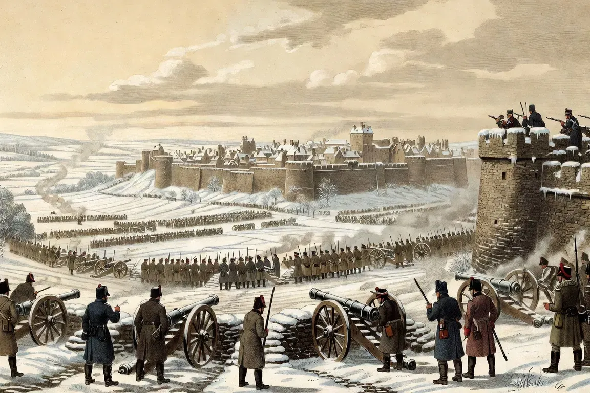 Carte du siege de Belfort en 1814, positions des forces alliees autour de la citadelle