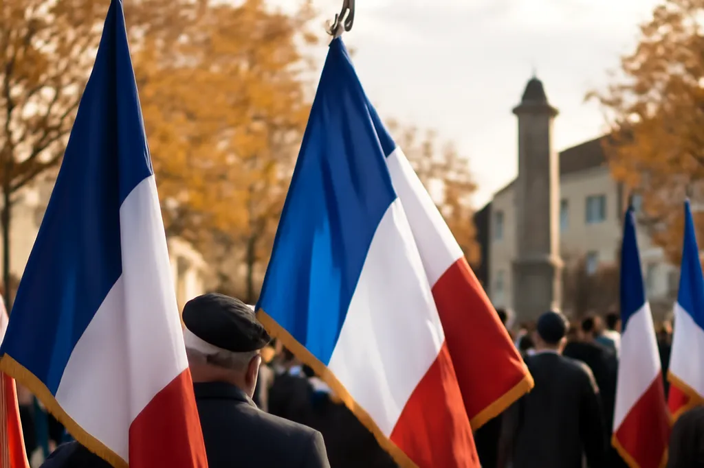 Porte-drapeaux lors d'une cérémonie commémorative dans une commune française