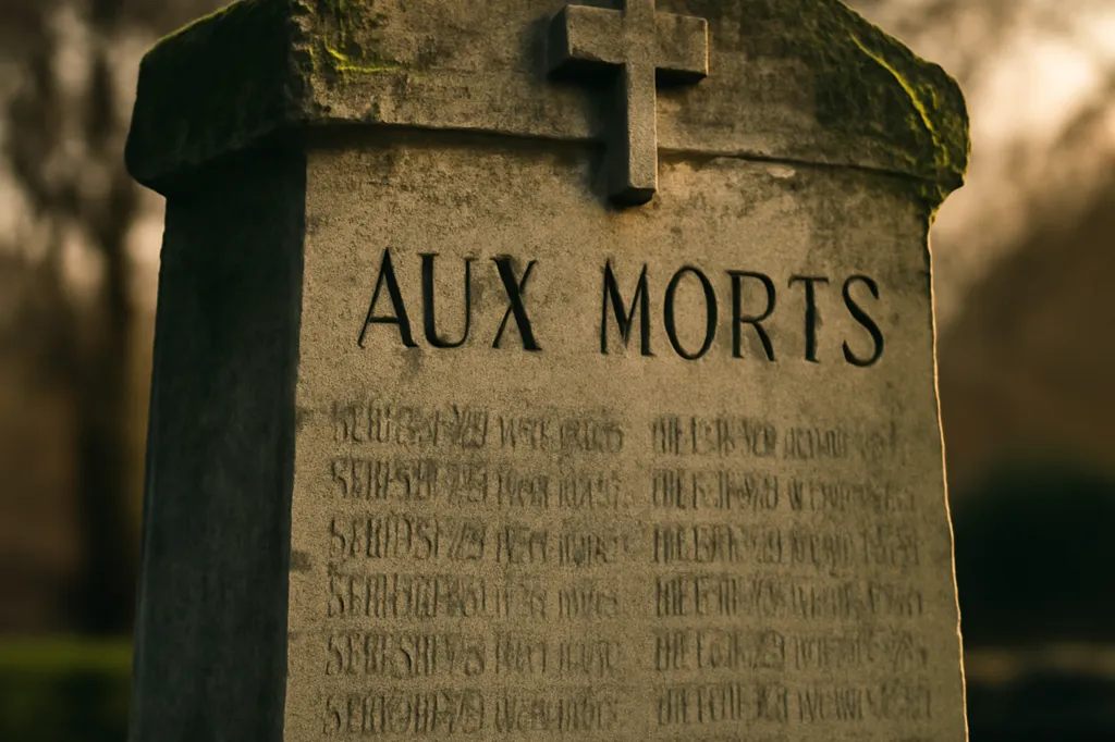 Monument aux morts communal du Doubs avec inscription de noms gravés