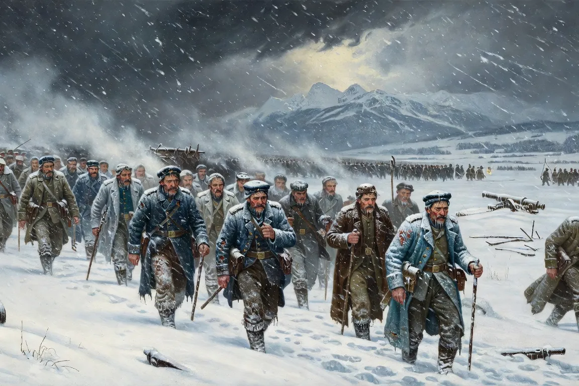 Retraite de l'Armée de l'Est vers la Suisse à Pontarlier en février 1871