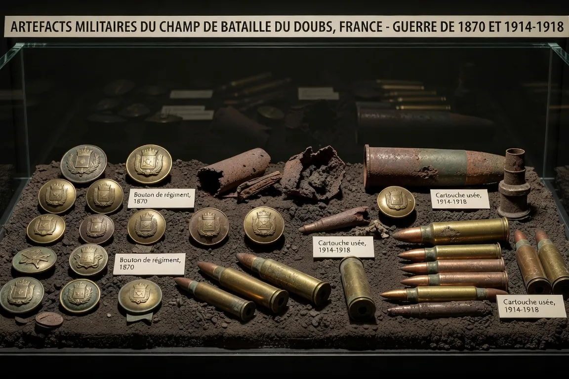 Objets militaires retrouvés lors de fouilles archéologiques dans le Doubs, guerre de 1870 et 1914-1918
