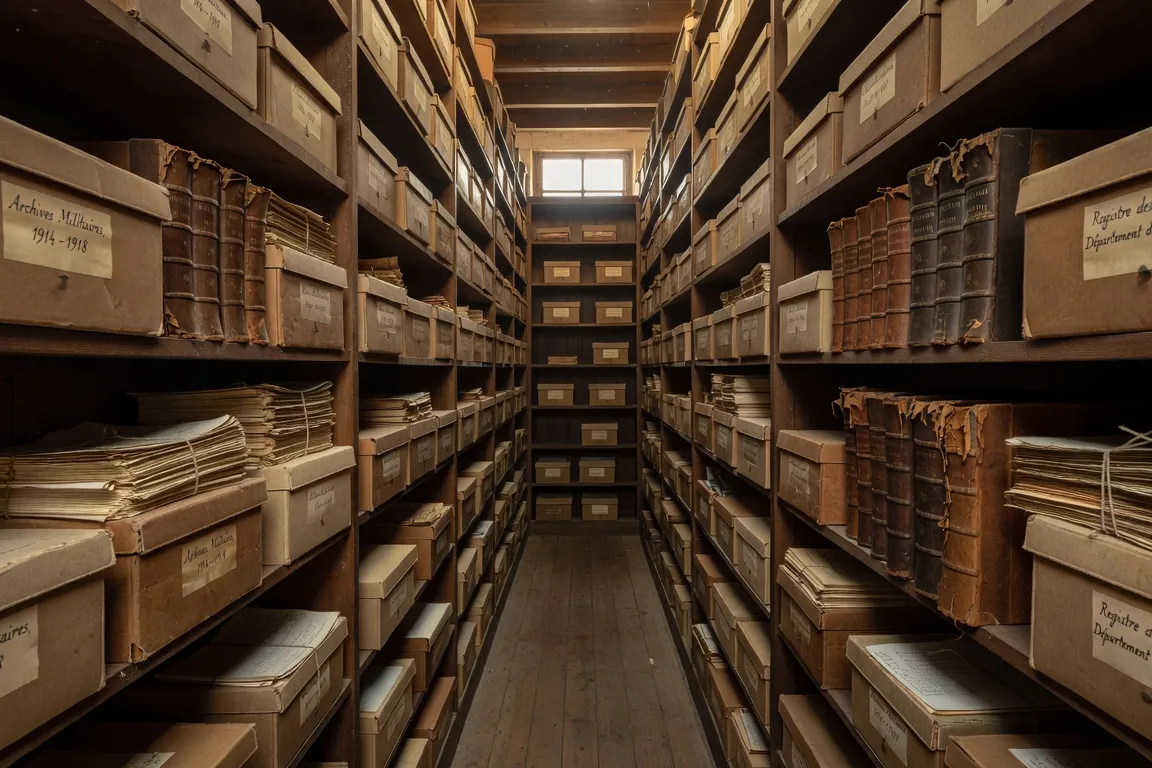 Rayonnages d'archives militaires aux Archives départementales du Doubs, registres de la Première Guerre mondiale