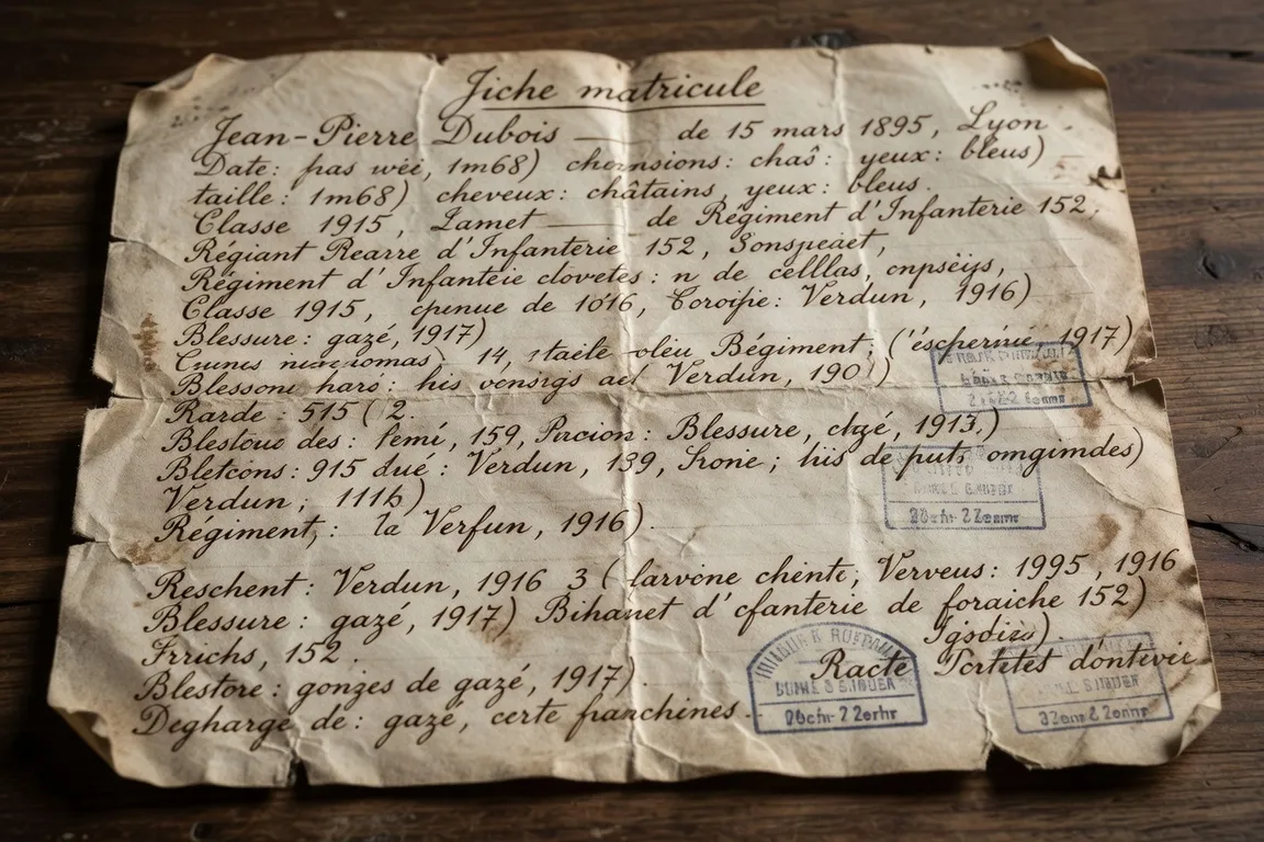 Fiche matricule d'un soldat de la Première Guerre mondiale, document d'archives manuscrit, Doubs 1914-1918