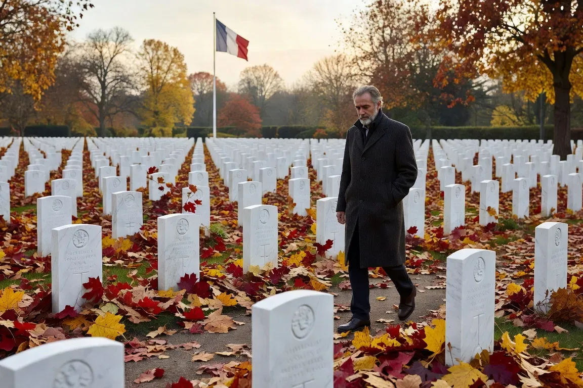 Pierre Vauthier devant le carré militaire du cimetière des Champs-Bruley à Besançon