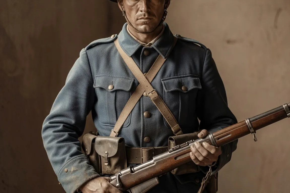 Soldat français poilu de la Première Guerre mondiale en uniforme complet, équipement 1914-1918