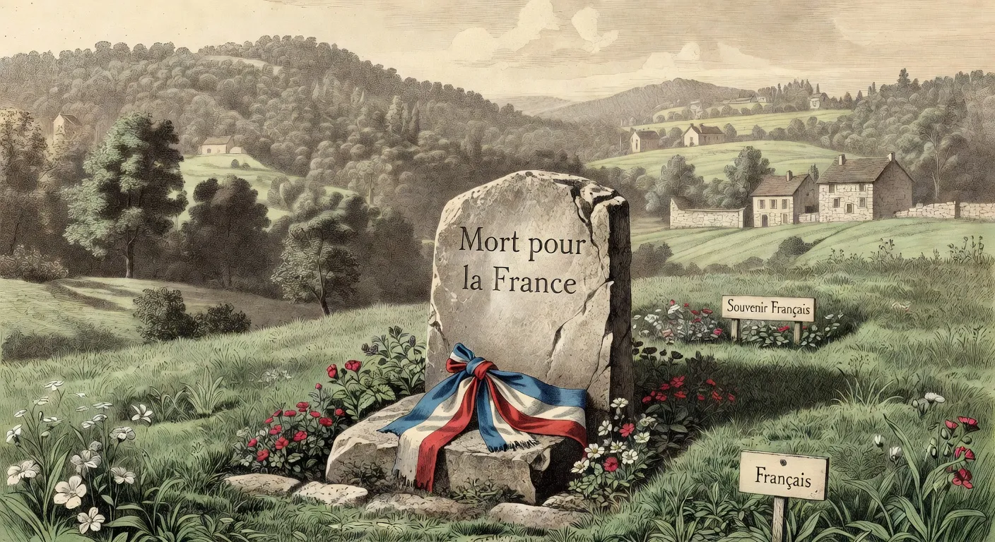 Carre militaire dans un cimetiere du Doubs avec tombes de soldats morts pour la France