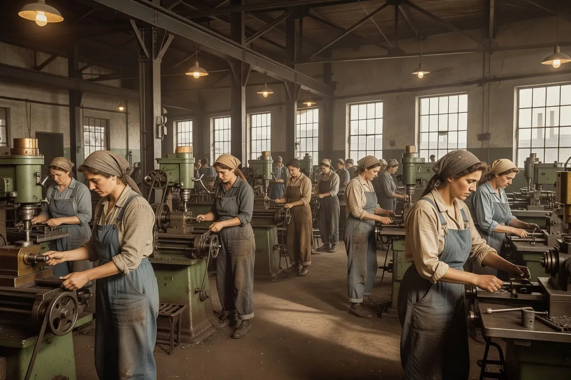 Ouvrières dans une usine d'armement à Besançon pendant la guerre