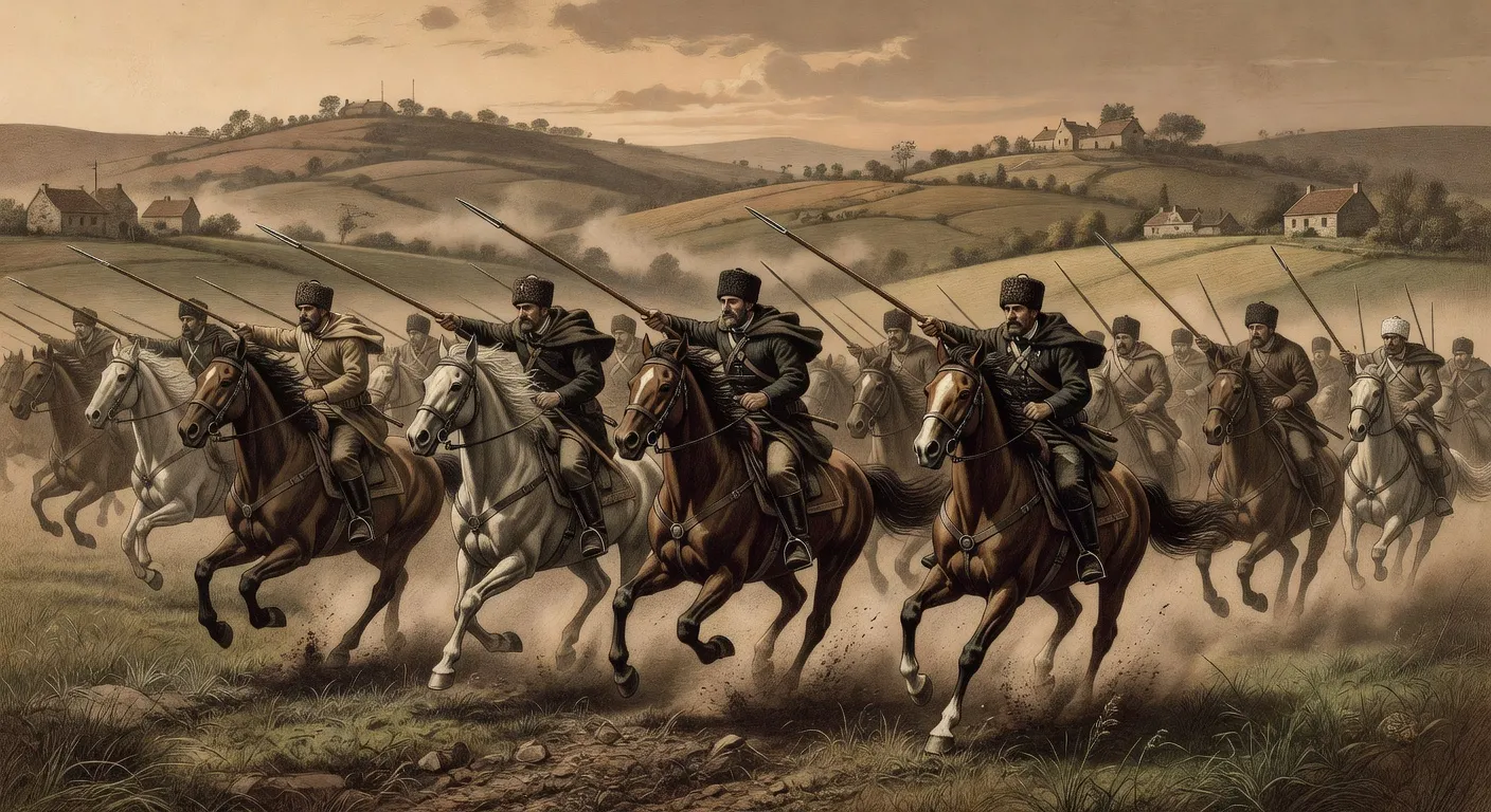 Cavaliers cosaques traversant la Franche-Comté en 1814