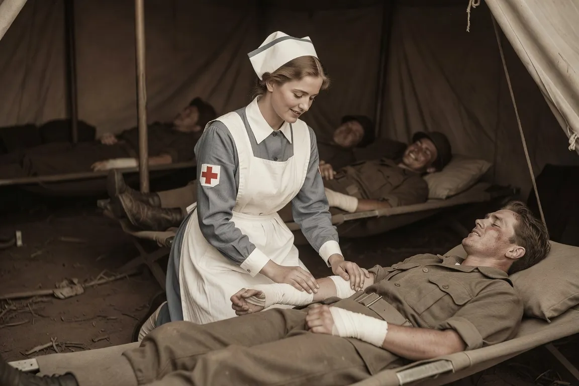 Infirmière en uniforme de la Croix-Rouge auprès de blessés, Doubs 1914-1918